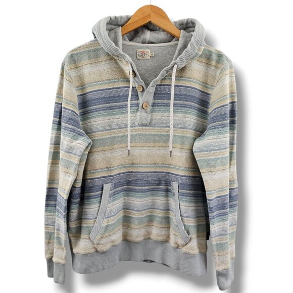 Faherty Campfire Seascape Stripe Quarter Button Hoodie M Cotton Sweatshirt Blue - Picture 1 of 9